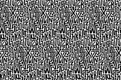 Black and white seamless pattern with characters Stock Illustration