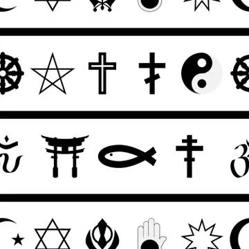 Black and white seamless pattern of religious symbols Stock-Illustration