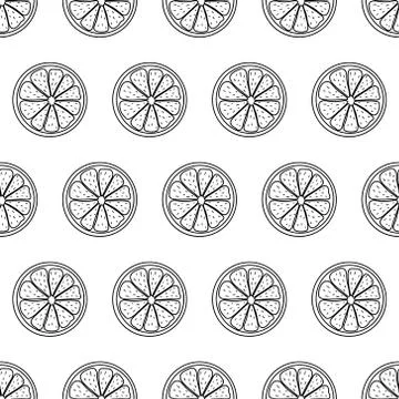 Black and white seamless pattern with sliced pieces of citrus fruit. Stylish Stock Illustration