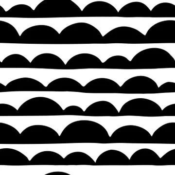 Black and white seamless pattern with doodle waves Stock Illustration