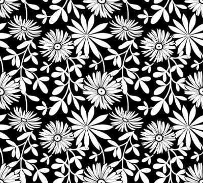 Black and white seamless pattern with flowers Stock Illustration