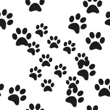 Black and white seamless pattern with paw prints. Abstract background, animal Illustrazione stock