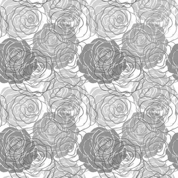 Black and white seamless pattern in roses with contours Stock Illustration