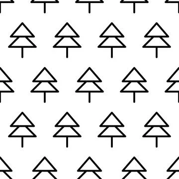 Black and white seamless pattern with fir tree icon. Vector trees symbol sign Stock Illustration