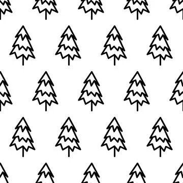 Black and white seamless pattern with fir tree icon. Vector trees symbol sign イラスト素材