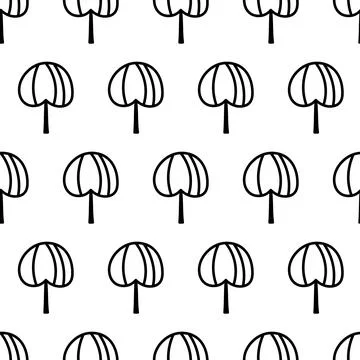 Black and white seamless pattern with tree icon. Vector trees symbol sign Illustrazione stock
