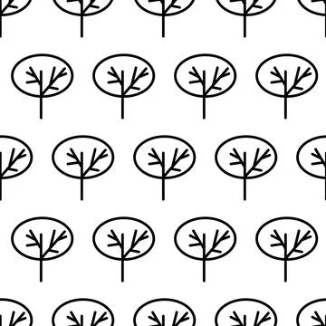 Black and white seamless pattern with tree icon. Vector trees symbol sign Illustrazione stock