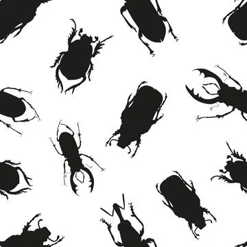 Black and white seamless pattern vector with beetles Stock Illustration