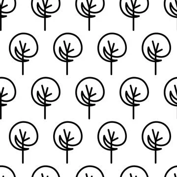 Black and white seamless pattern with tree icon. Vector trees symbol sign Illustrazione stock
