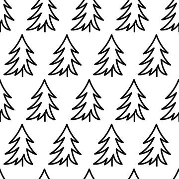 Black and white seamless pattern with fir tree icon. Vector trees symbol sign 스톡 일러스트