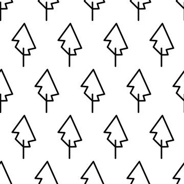Black and white seamless pattern with fir tree icon. Vector trees symbol sign Stock Illustration