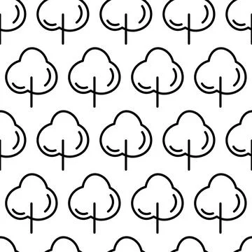 Black and white seamless pattern with tree icon. Vector trees symbol sign Stock Illustration