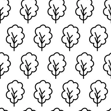 Black and white seamless pattern with tree icon. Vector trees symbol sign Stock Illustration