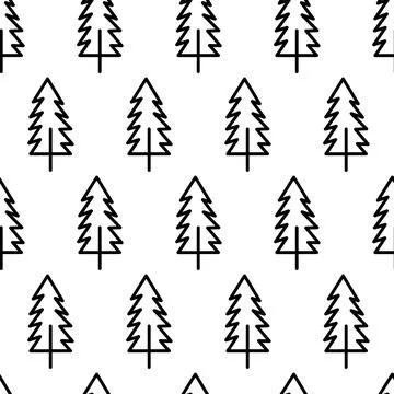Black and white seamless pattern with fir tree icon. Vector trees symbol sign Illustrazione stock