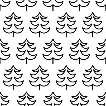 Black and white seamless pattern with fir tree icon. Vector trees symbol sign 스톡 일러스트