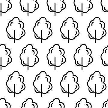 Black and white seamless pattern with tree icon. Vector trees symbol sign Illustrazione stock