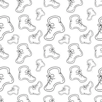 Black and white seamless pattern of demi boots in a linear minimalist style Illustrazione stock