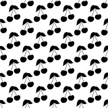 Black and white seamless pattern with cherry berries Stock Illustration