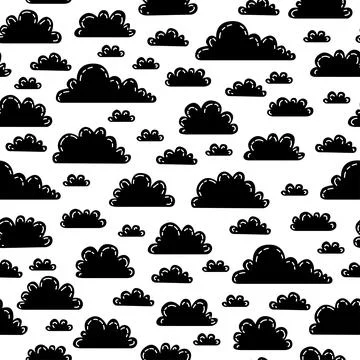 Black and white seamless pattern with clouds. Cute baby background. 스톡 일러스트