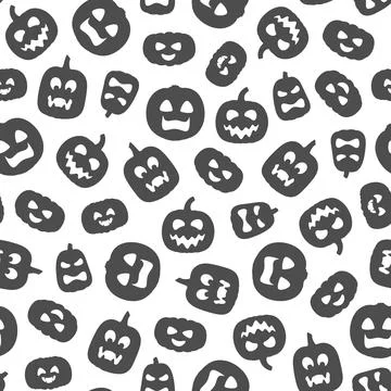 Black and white seamless pattern with carved Halloween pumpkins. Stock Illustration