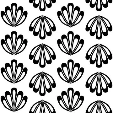 Black and white seamless pattern clam sea shell, simple contrast background f Stock Illustration