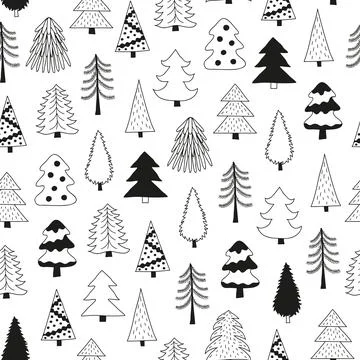 Black and white seamless pattern with fir trees. Illustrazione stock