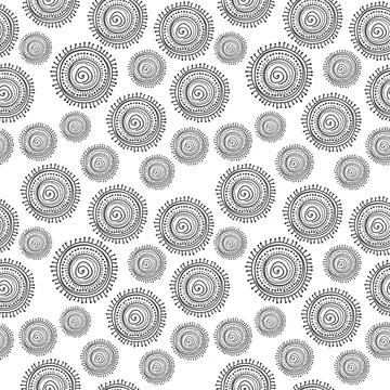 Black and white seamless pattern with sun symbol african motif Stock Illustration