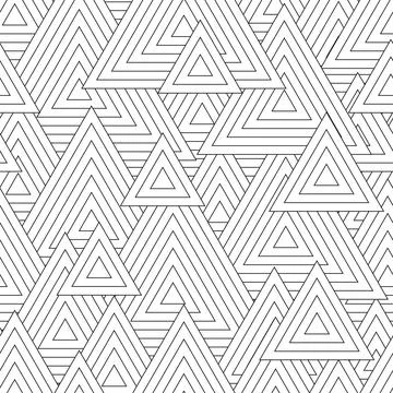 Black and white seamless pattern for coloring book in doodle style. Triangles Stock Illustration