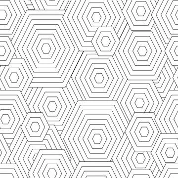 Black and white seamless pattern for coloring book in doodle style. Polygons Stock Illustration