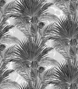 Black and white seamless pattern with bouquets of dried protea flowers and palm Illustrazione stock