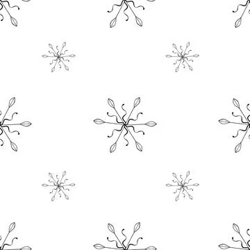 Black and White Seamless Pattern with Hand Drawn Snowflakes. Stock Illustration