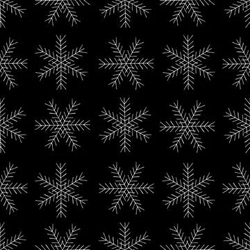 Black and White Seamless Pattern with Hand Drawn Snowflakes. Stock Illustration