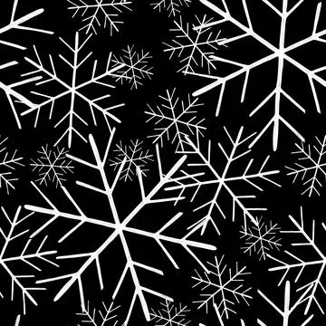 Black and White Seamless Pattern with Hand Drawn Snowflakes. Stock Illustration