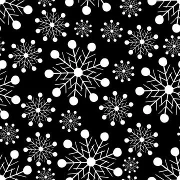 Black and White Seamless Pattern with Hand Drawn Snowflakes. Stock Illustration