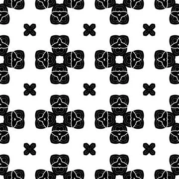Black and white seamless pattern with oriental motif, monochrome mosaic Stock Illustration