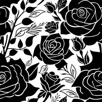 Black and white seamless pattern of rose flowers, texture, design Illustrazione stock