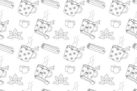 Black-and-white seamless pattern designed as a coloring page featuring Christ Stock Illustration