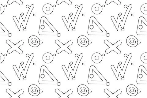 Black and white seamless pattern featuring geometric shapes and dots, perfect Stock Illustration