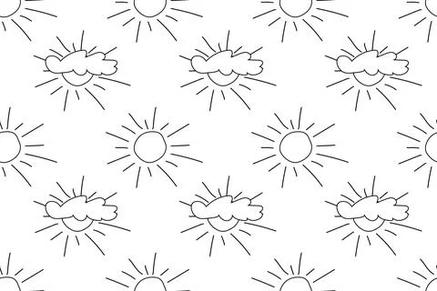 Black and White Seamless Pattern with Sun and Cloud Stockillustratie