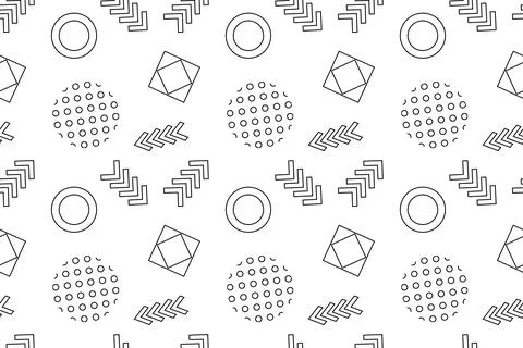 Black and White Seamless Pattern with Geometric Arrows and Shapes Stock Illustration