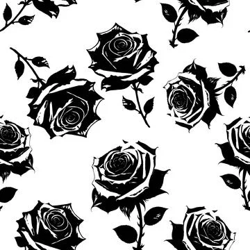 Black and white seamless pattern of rose flowers, texture, design Stock Illustration