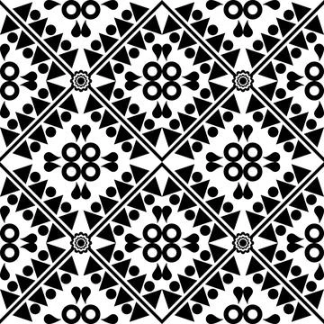 Black and white seamless pattern featuring a complex arrangement Illustration