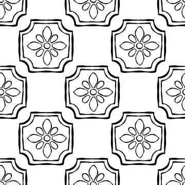 Black and white seamless pattern with mixed tile designs Stock Illustration