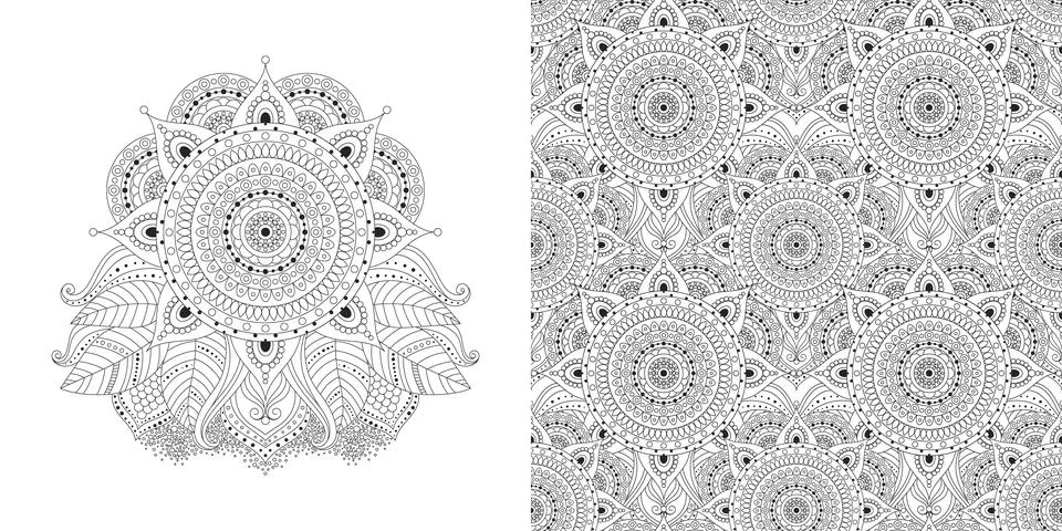 Black and white seamless pattern and ornament, oriental, Asian-inspired desig Stock Illustration