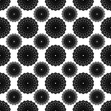 Black and white seamless pattern with intricate mandala ornaments イラスト素材
