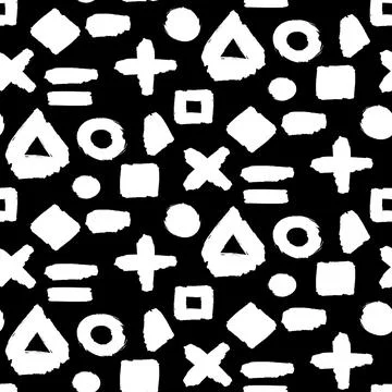 Black and white seamless pattern with abstract geometric symbols inspired by イラスト素材