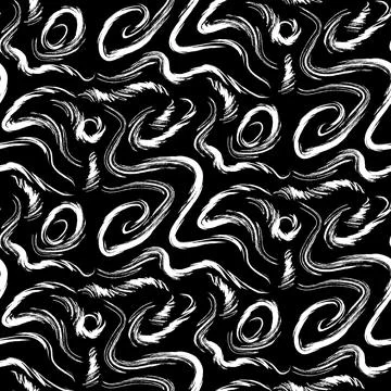 Black and white seamless pattern with flowing hand painted scribbles and Stockillustratie