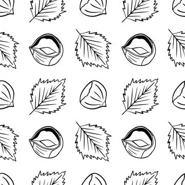 Black and white seamless pattern with hand drawn hazelnuts 스톡 일러스트