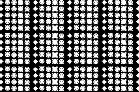 Black and white seamless pattern of geometric shapes of different shapes S... Foto stock