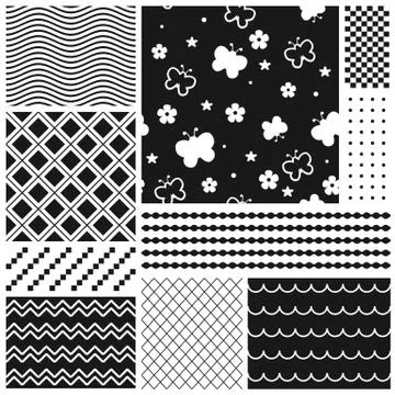 Black and white seamless patterns Stock Illustration